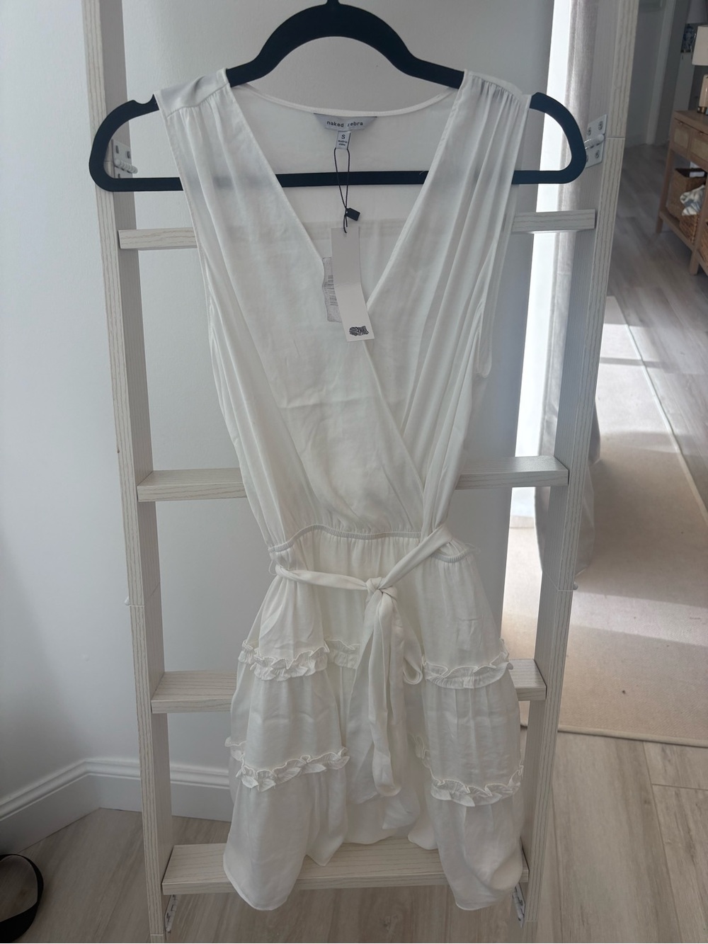 Naked Zebra Cream Wrap Midi Dress with Ruffle Tiers